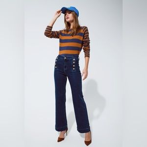 Q2 Marine Flare Jeans with Button Detailing